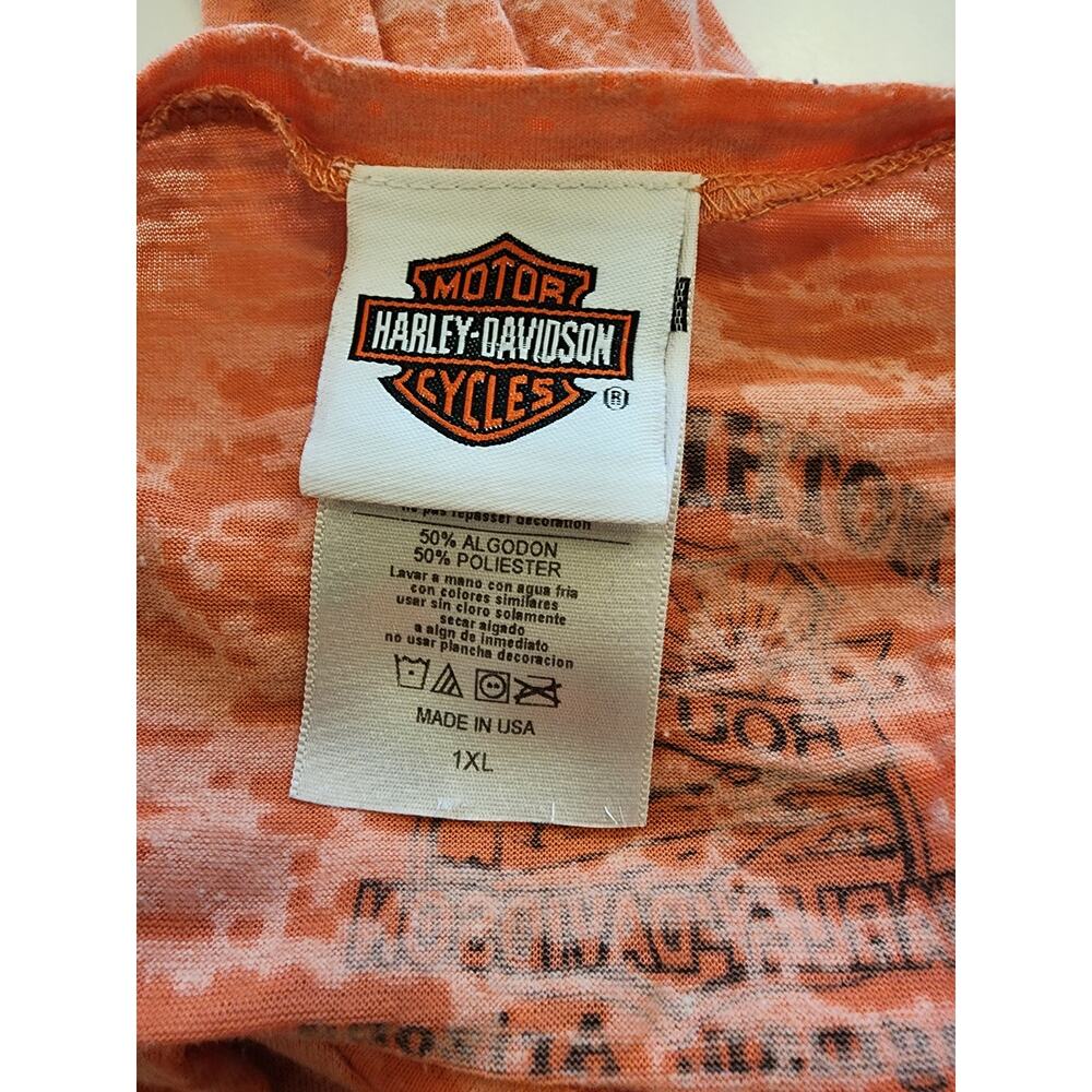 HARLEY-DAVIDSON Orange Semi Sheer Mother Road Kingman AZ Women Graphic VNeck XL - Picture 5 of 8